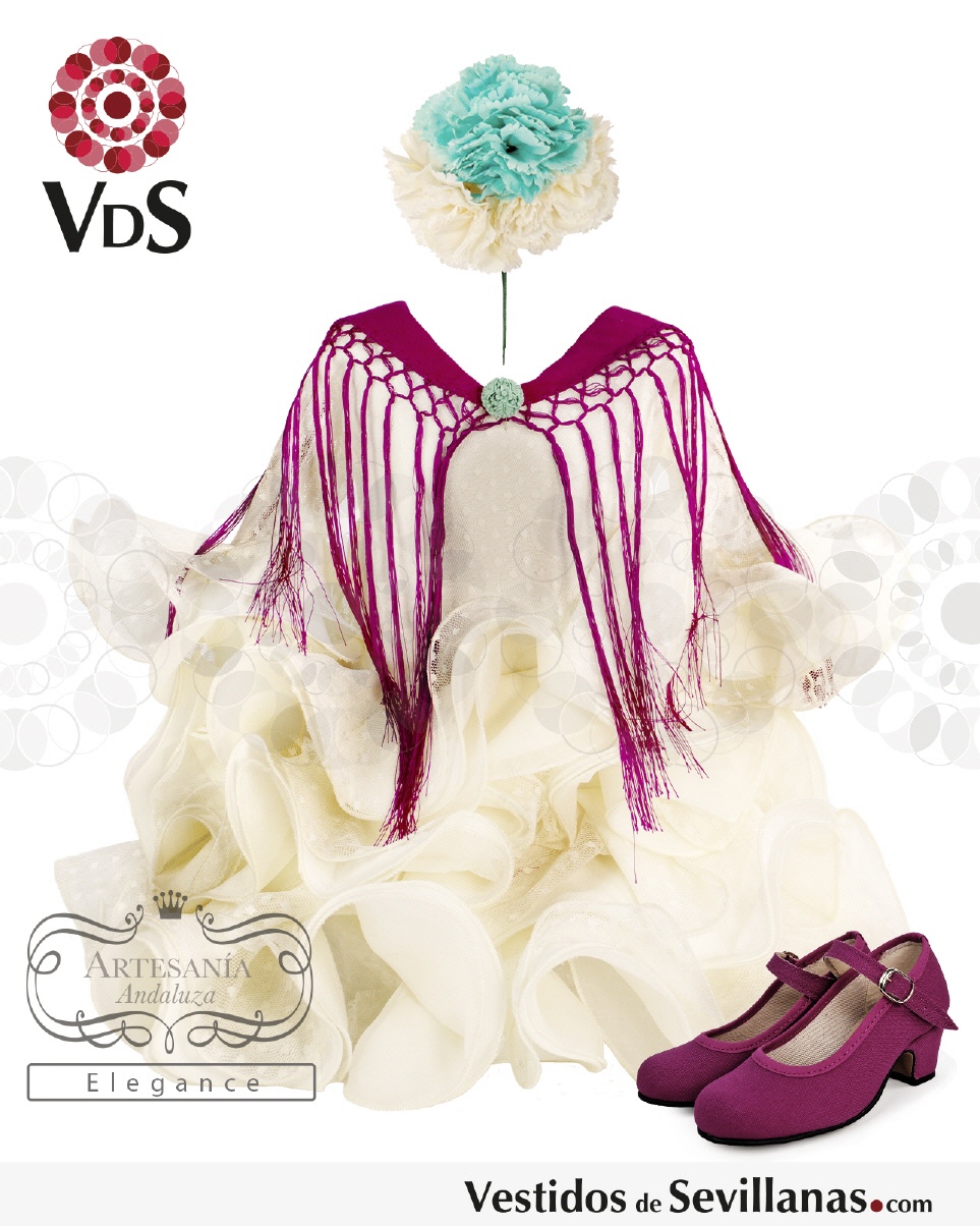 Traje de Flamenca AZ&Uacute;CAR Plumeti_3col