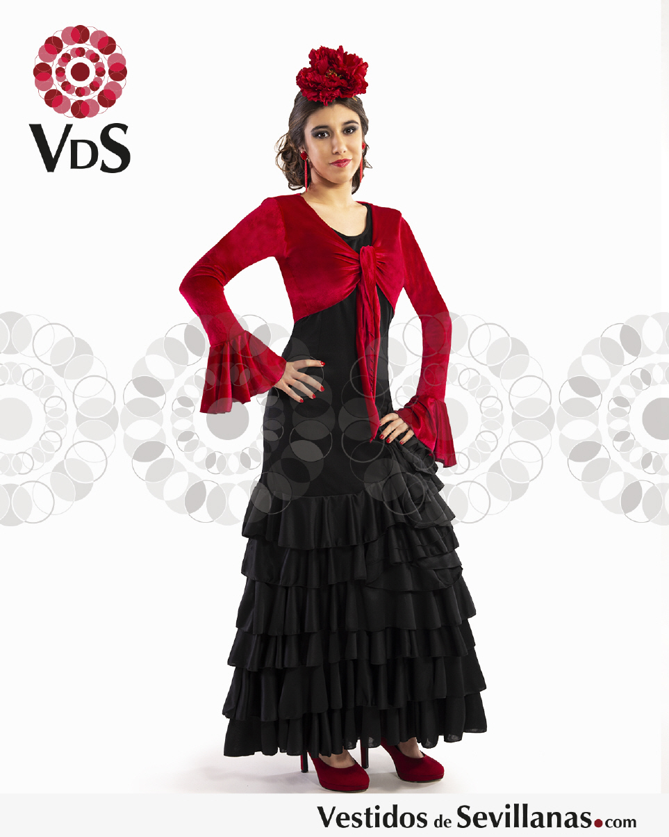 Traje de baile flamenca rojo y negro